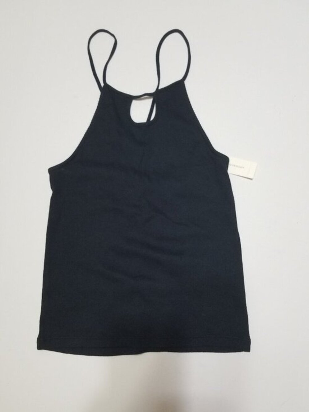NWT By Anthropologie Cotton Top Blouse Black Ribbed Stretchy Size XS